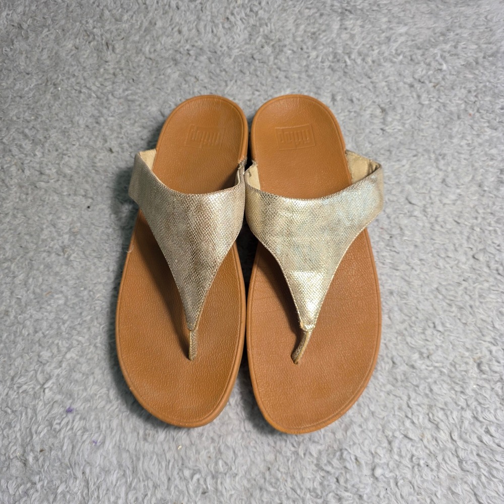 FitFlop Thong Sandal Gold‎ Metallic Shimmer Microwobbleboard Womens 11 Excellent